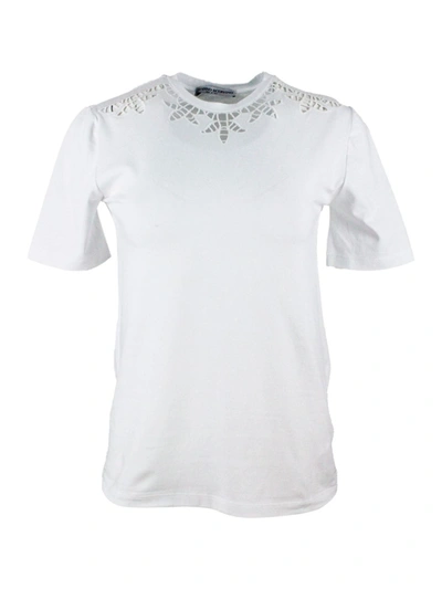 Ermanno Scervino Short Sleeve Crew Neck T-shirt With Embroidery In White