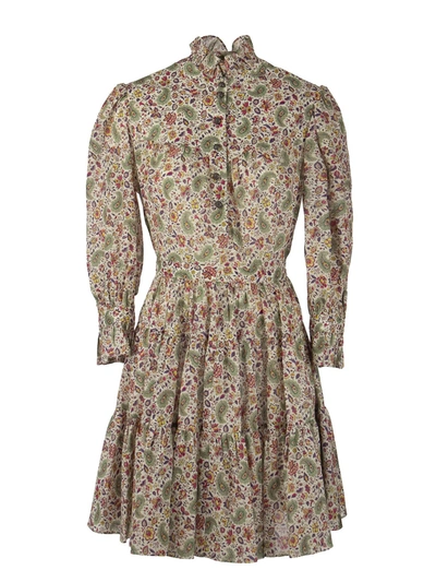 Etro Pantelleria Short Dress In Cotton With Floral Print With Long Sleeves In Multicolour