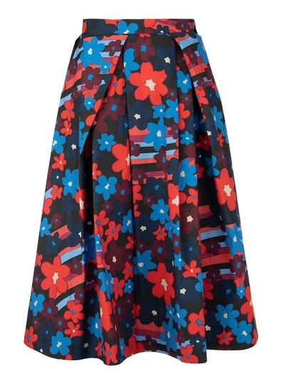 Marni Pleated Floral-print Cotton-poplin Skirt In Multicolour