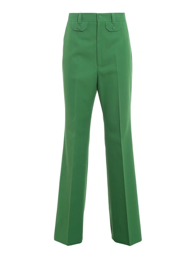 Gucci Wool Blend Flared Trousers In Green