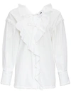 MSGM WHITE COTTON BLOUSE WITH RUFFLES DETAIL,3041MDM1721710401