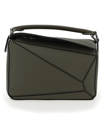 Loewe Small Puzzle Shoulder Bag In Khaki Green