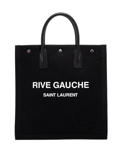 Saint Laurent Neo Rive Gauche-print Canvas Tote Bag In Black