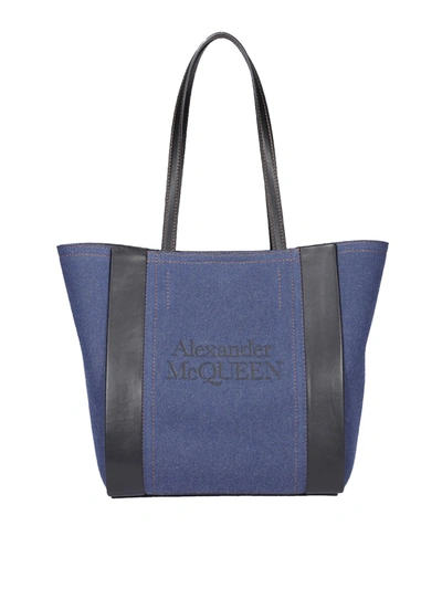 Alexander Mcqueen Small Signature Shopping Bag In Blue