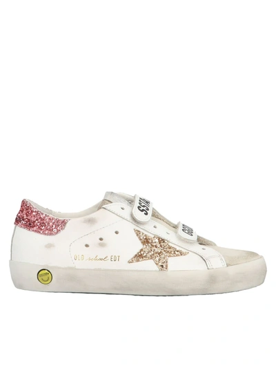 Golden Goose Kids' White Leather Old School Sneakers In Multicolour
