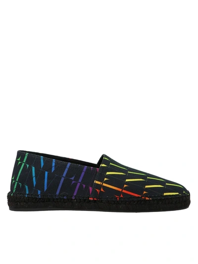 Valentino Garavani Espadrilles With All-over Multicolor Vltn Logo In Black