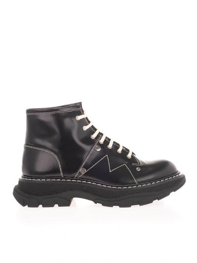 Alexander Mcqueen Patent Leather Ankle Boots In Black