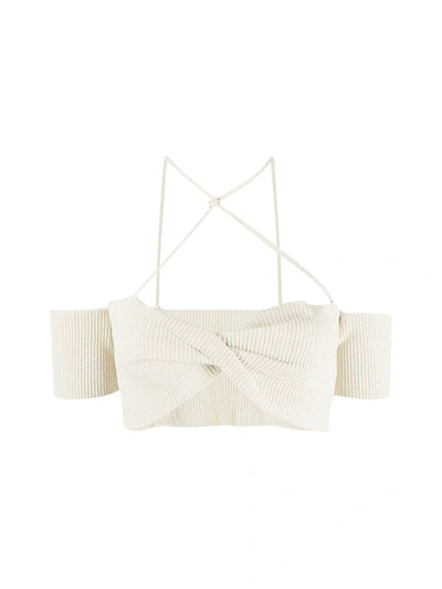 Jacquemus Le Haut Soleil Ribbed-knit Crop Top In White
