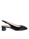 TOD'S TOD'S CHAIN TRIM PATENT LEATHER SLINGBACKS IN BLACK