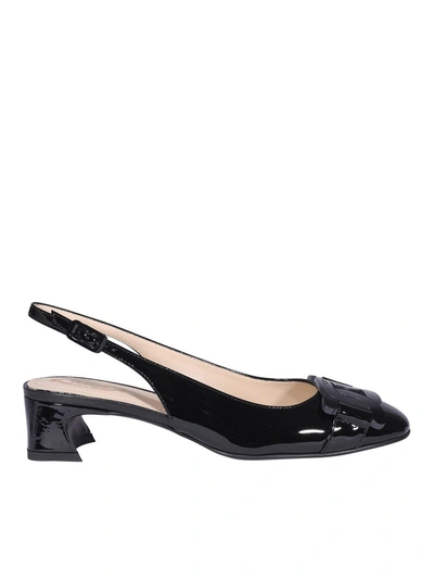 Tod's Chain Trim Patent Leather Slingbacks In Black