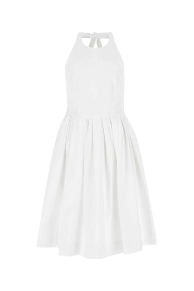 Prada Solid Cotton Jersey Tie-neck Halter Dress In White