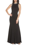 Ieena For Mac Duggal High Neck Embellished Trumpet Gown In Black