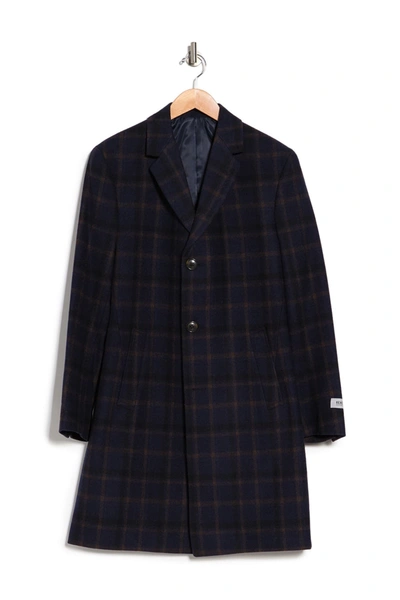Kenneth Cole Men's Raburn Slim-fit Navy Blue Windowpane Overcoat