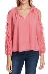 1.state 1. State Ruffle Cold-shoulder Georgette Top In Cherryblsm
