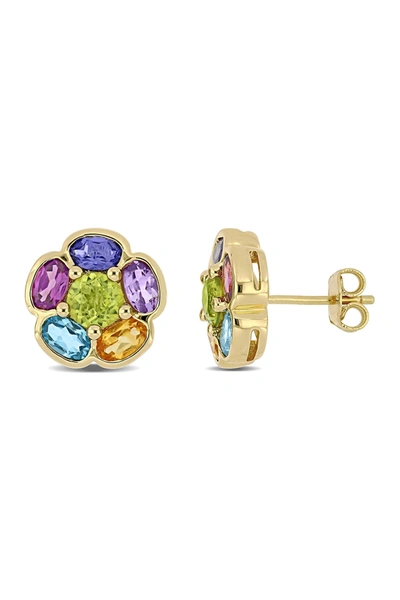 Delmar 18k Yellow Gold Plated Sterling Silver Multi-gemstone Floral Stud Earrings In Multicolor