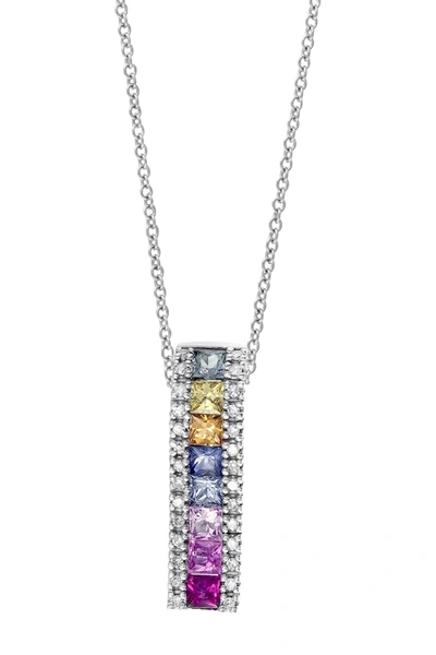 Effy 14k White Gold Diamond & Sapphire Pendant Necklace In Multi