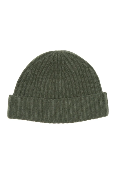 Portolano Cashmere Ribbed Cuffed Beanie In Loden