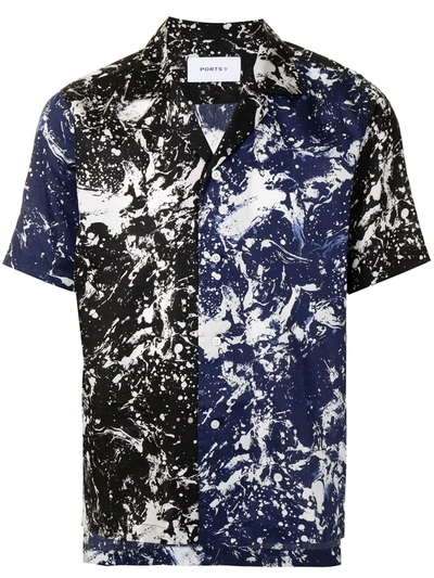 Ports V Marble-print Button-down Shirt In Blue