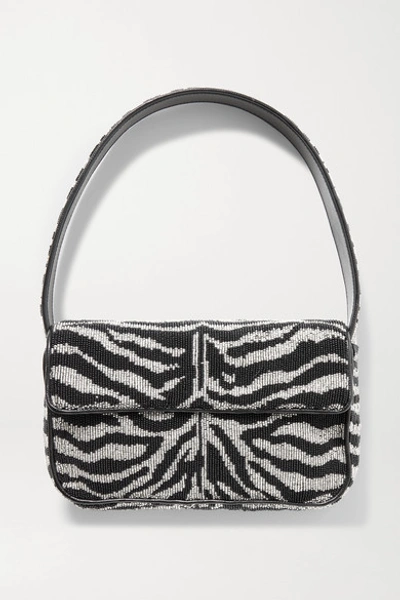 Staud Tommy Beaded Leather Shoulder Bag In Blk/wht