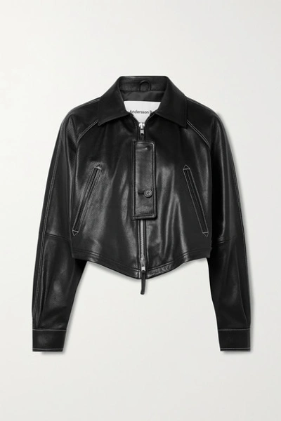 Andersson Bell Shoreditch Cropped Textured-leather Biker Jacket In Black