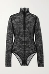 Acne Studios Stretch-lace Turtleneck Bodysuit In Black