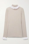 ACHEVAL PAMPA ESCALADA RUFFLED LACE-TRIMMED STRETCH-KNIT TURTLENECK SWEATER