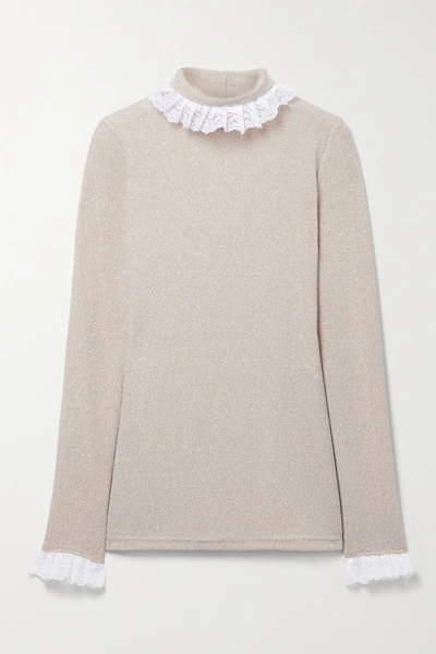 Acheval Pampa Escalada Ruffled Lace-trimmed Stretch-knit Turtleneck Sweater In Neutrals