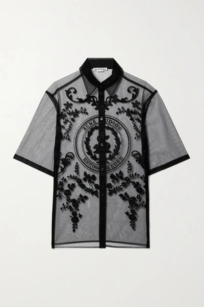 Acne Studios Sheer Embroidered Short Sleeve Shirt In Black