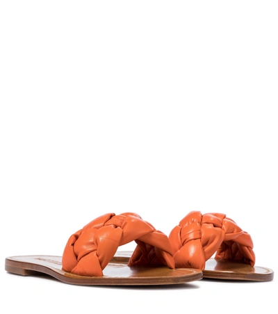 Souliers Martinez Pelota Braided Leather Slides In Mandarina