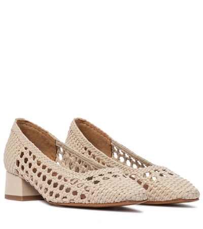 Souliers Martinez Amapola 30 Woven Leather Pumps In Beige