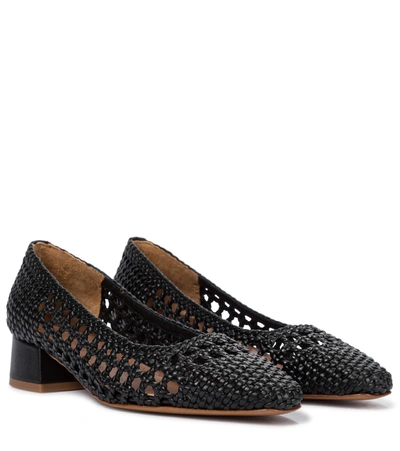 Souliers Martinez Amapola 30 Woven Leather Pumps In Black