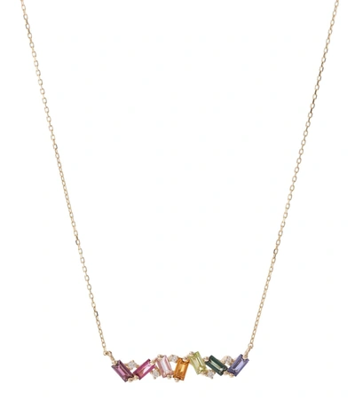 Suzanne Kalan Frenesia Rainbow Bar 14kt Gold Necklace In Multicoloured
