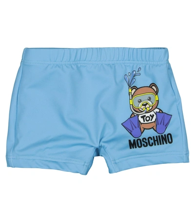 Moschino Baby Logo Swim Trunks In Blue