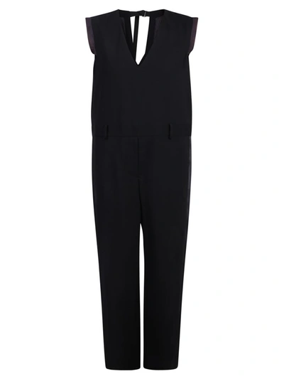 Sacai V-neck Wool Jumpsuit In Black