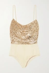 BALMAIN SEQUINED CREPE BODYSUIT