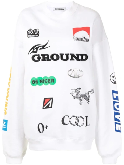 Ground Zero Logo Print Sweater In White