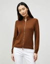 Lafayette 148 Plus-size Cotton Silk Tape Knit Bomber In Mahogany