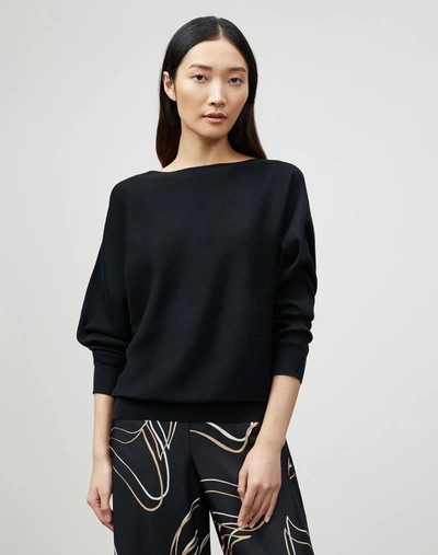 Lafayette 148 Plus-size Cotton Silk Ribbed Asymmetric Sweater In Black