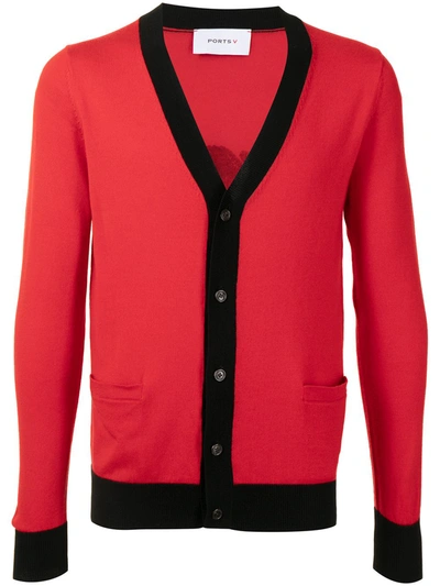 Ports V Slogan-print Knitted Cardigan In Red