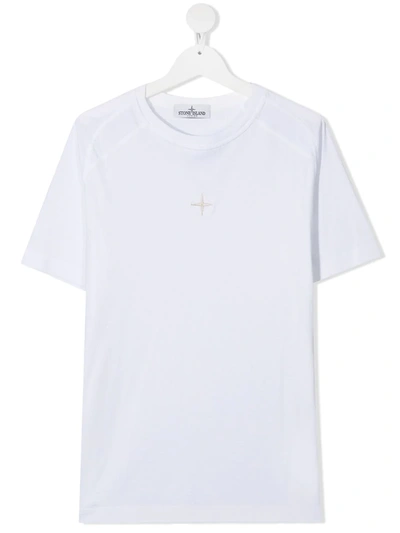 Stone Island Junior Teen Logo-embroidered Cotton T-shirt In White