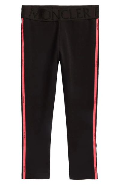 Moncler Cotton Pants With Side Logo Band In Black