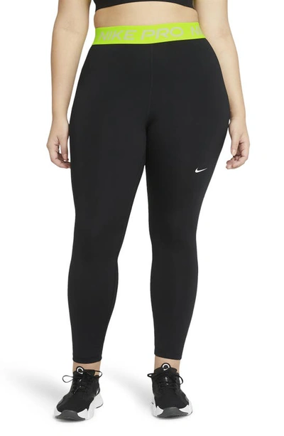 Nike Plus Pro 365 Leggings With Waistband In Black Volt In Black/volt/white