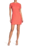 Kensie Scalloped Short Sleeve Lace Dress In Melon