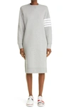Thom Browne 4-bar Long Sleeve Sweatshirt Dress In Light Grey