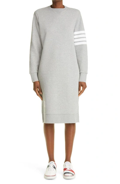 Thom Browne 4-bar Long Sleeve Sweatshirt Dress In Grey