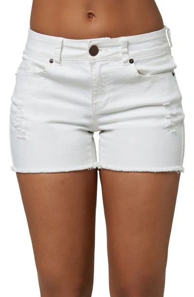 O'neill Cody White Mid-rise Distressed Denim Shorts