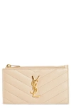 SAINT LAURENT PEBBLED LEATHER ZIP CARD CASE,607915BOW07