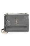 Saint Laurent 'medium Monogram Sunset' Croc Embossed Leather Shoulder Bag In Storm