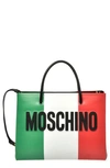 MOSCHINO ITALIAN SLOGAN LEATHER TOTE,2117A745680241888