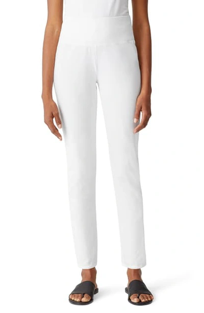 Eileen Fisher High Waist Ankle Organic Cotton Pants In White